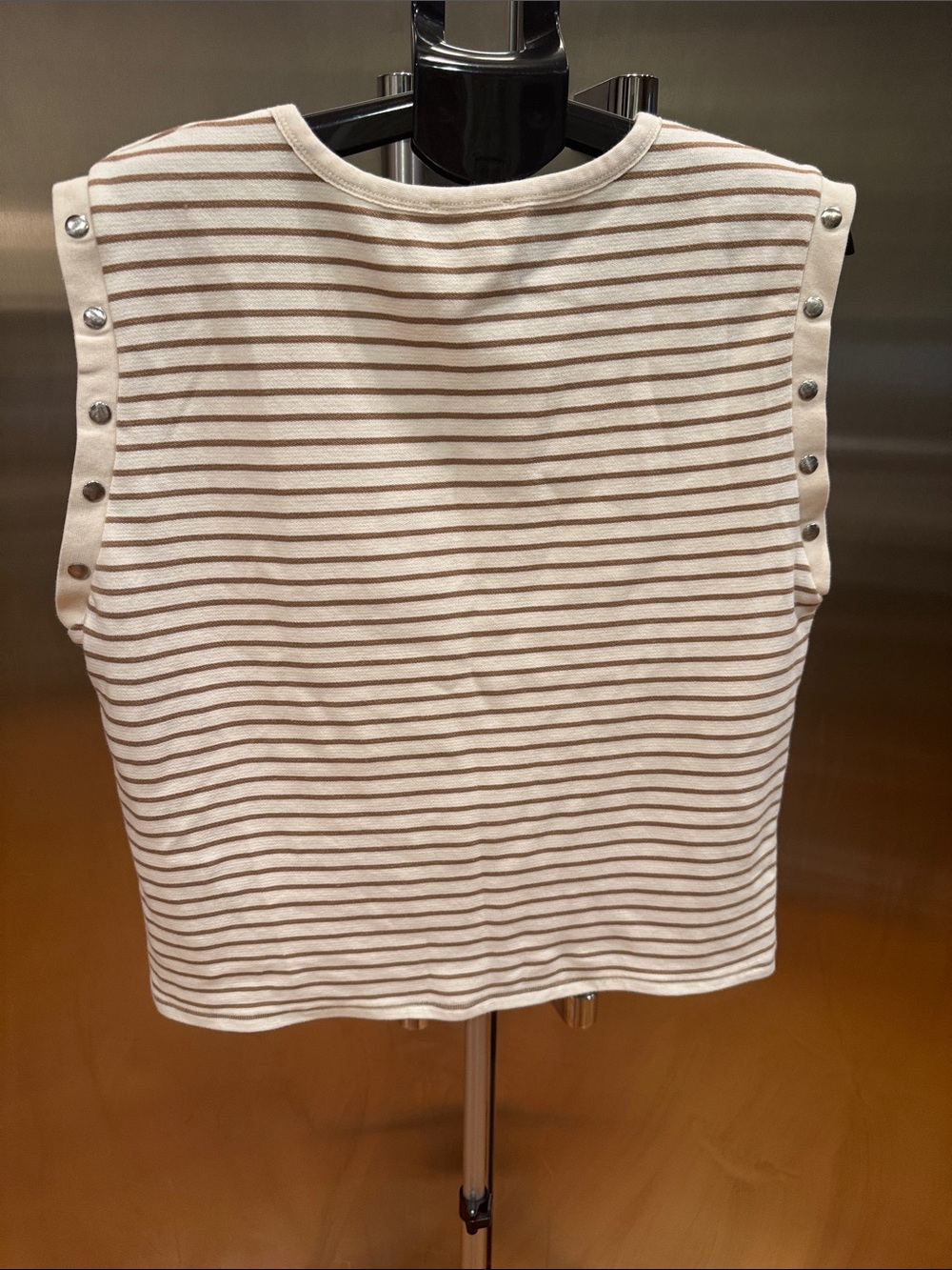 Anthropologie Cream and Tan Striped Button-Shoulder Long Sleeve Top - Picture 8 of 12